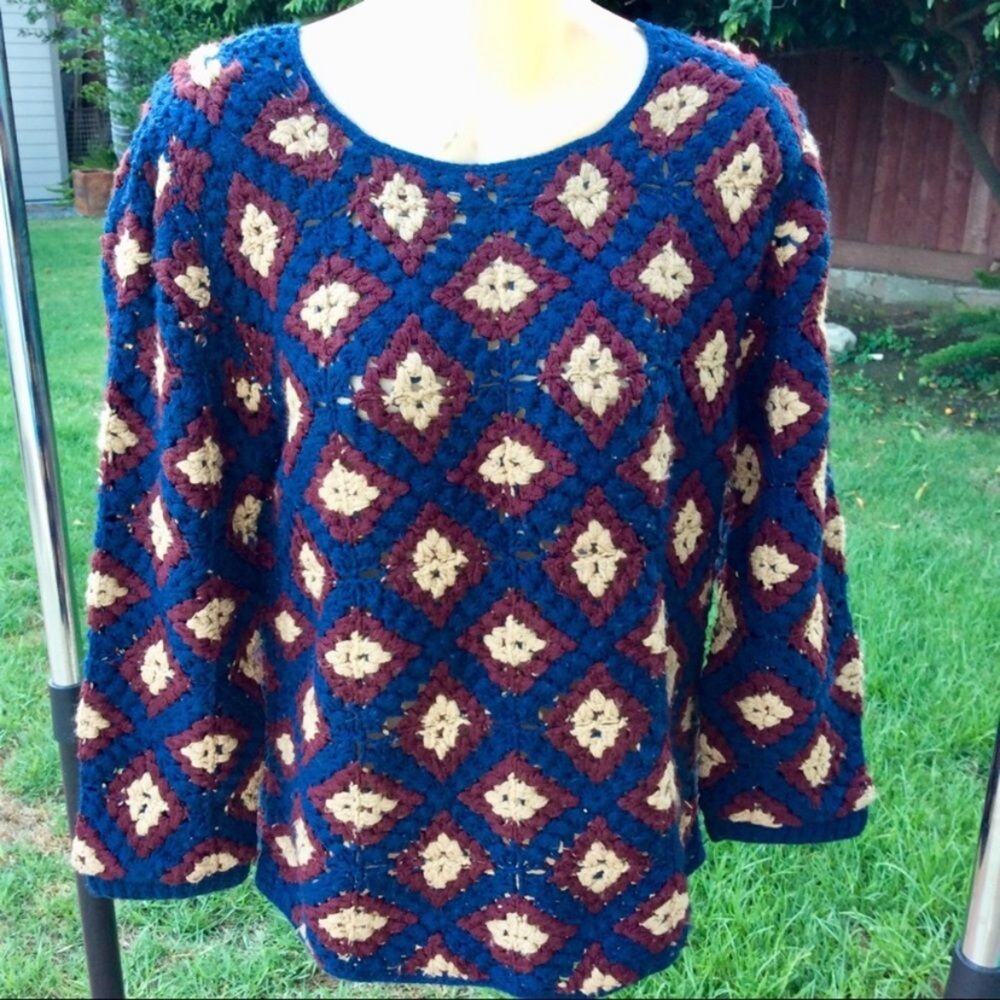 ELIZABETH & JAMES CROCHET $395 GRANNY SQUARE SWEATER L